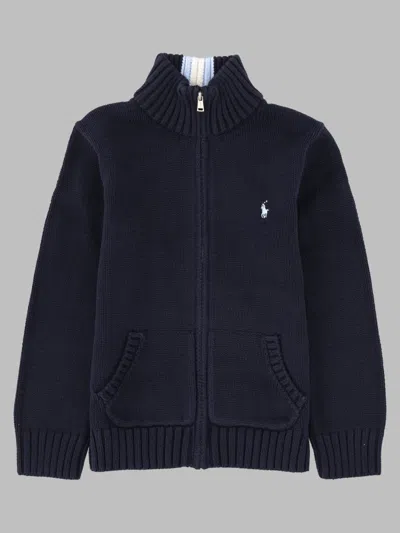 Polo Ralph Lauren Full-zip Cotton Mock Neck Cardigan In Blue