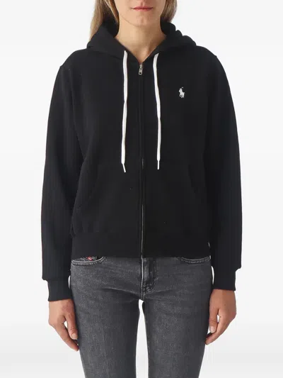 Polo Ralph Lauren Embroidered-logo Zip-up Hooded Sweatshirt In Black