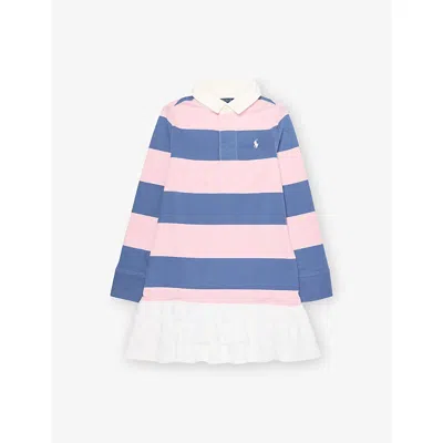 Polo Ralph Lauren Kids' Garden Pink Blue Girls' Stripe-print Contrast-hem Cotton Rugby D
