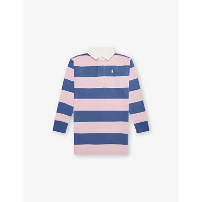 Polo Ralph Lauren Kids' Garden Pink Blue Girls' Striped Long-sleeves Cotton-jersey Dress In Multi