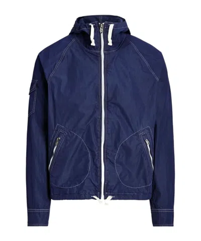 Polo Ralph Lauren Garment-dyed Twill Hooded Jacket In Navy Blue/white