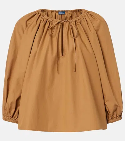 Polo Ralph Lauren Gathered Cotton Poplin Blouse In Gold