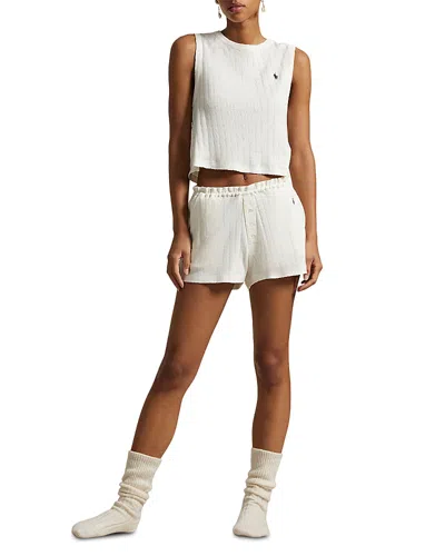 Polo Ralph Lauren Gathered Waist Boxer Pajama Set In White