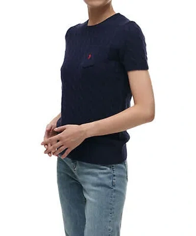 Pre-owned Polo Ralph Lauren Genuine  Womens Cable Wool Cashmere Short Sleeve Sweater - Navy In Multicolor