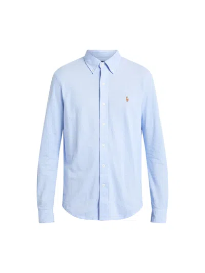 Polo Ralph Lauren Geometric Oxford Mesh Long Sleeve Shirt In Harbor Island Blue