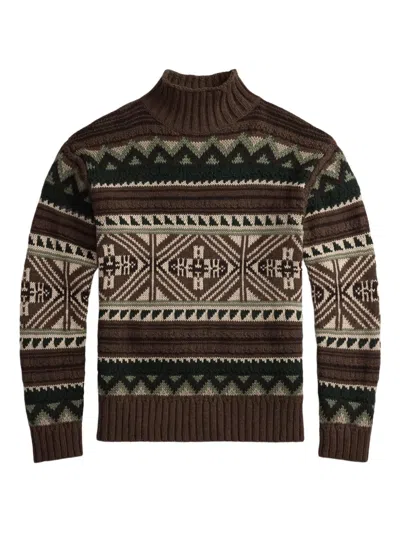 Polo Ralph Lauren Geometric Cotton Blend Sweater In Brown