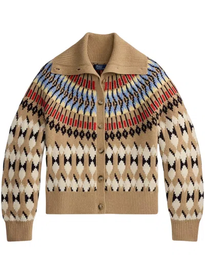 Polo Ralph Lauren Geo-motif Wool-cashmere Cardigan In Beige