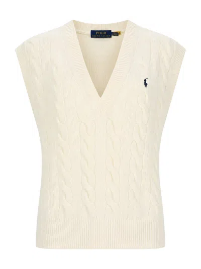 Polo Ralph Lauren Gilet In Lana E Cashmere In White