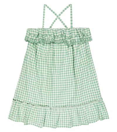 Polo Ralph Lauren Kids' Gingham Cotton Dress In Faded Mint/deckwash White