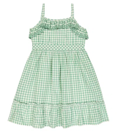 Polo Ralph Lauren Kids' Gingham Cotton Dress In Faded Mint/deckwash White