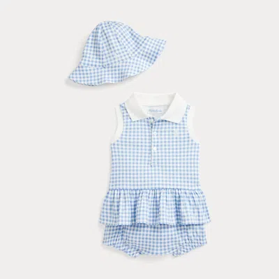Polo Ralph Lauren Babies' Gingham Cotton Interlock 3-piece Set In Blue