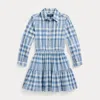 Polo Ralph Lauren Checked Cotton Shirt Dress In Blue Cream