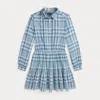 Polo Ralph Lauren Checked Cotton Shirt Dress In Blue Cream