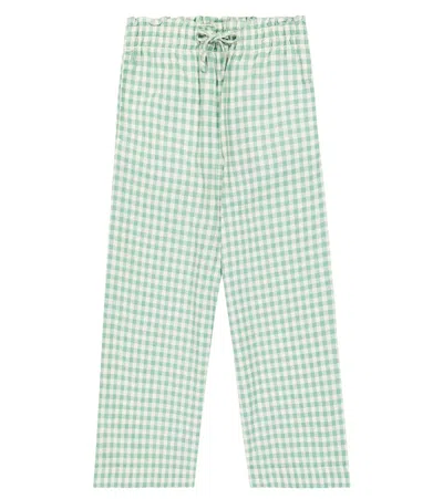 Polo Ralph Lauren Kids' Gingham Cropped Cotton Madras Pant In Faded Mint,deckwash White