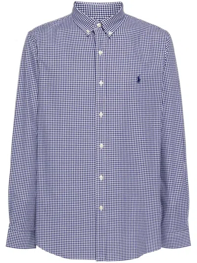 Polo Ralph Lauren Fitted Checkered Sport Shirt With Button-down Collar In Blue