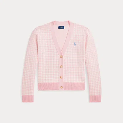 Polo Ralph Lauren Kids' Gingham Cotton V-neck Cardigan In Pink