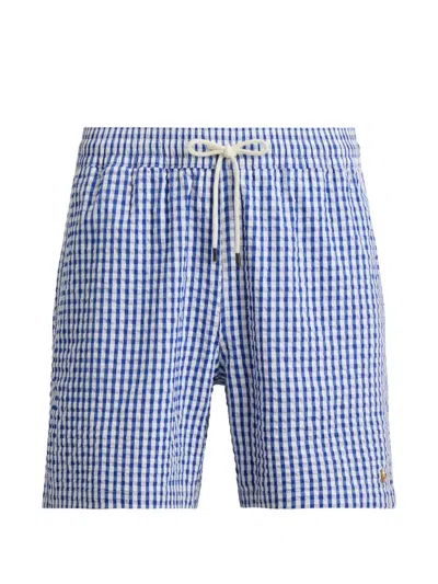 Polo Ralph Lauren Mens Cruise Royal Gingham Traveler Gingham-print Stretch-woven Trunks Xl In Blue