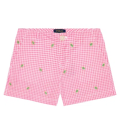 Polo Ralph Lauren Kids' Gingham Embroidered Cotton Shorts In 106a Desert Pink/white