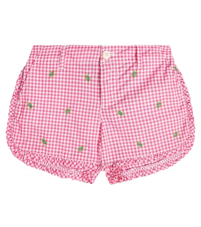 Polo Ralph Lauren Kids' Gingham Embroidered Cotton Shorts In 106a Desert Pink/white