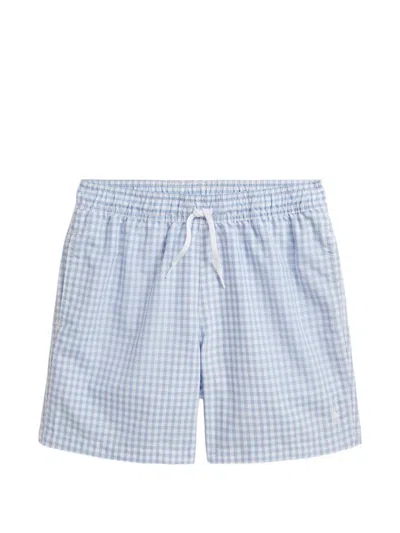 Polo Ralph Lauren Kids' Gingham Embroidered Swim Shorts In Blue