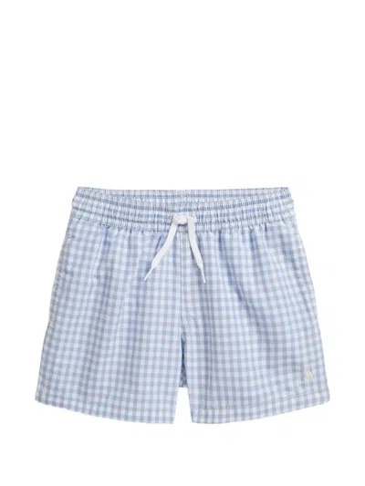 Polo Ralph Lauren Kids' Gingham Embroidered Swim Trunk In Blue