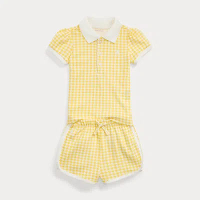 Polo Ralph Lauren Babies' Ralph Lauren Gingham Cotton Piqué Polo & Shorts Set In Yellow