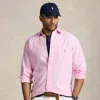 Polo Ralph Lauren Classic Fit Solid Pink Linen Button-down Shirt In Pink/white