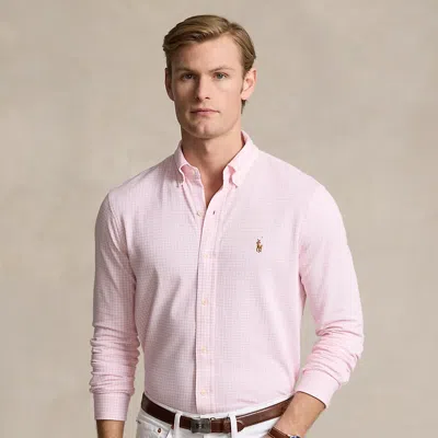 Polo Ralph Lauren Gingham-print Knit Oxford Shirt In Pink