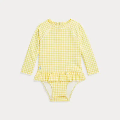 Polo Ralph Lauren Babies' Gingham Ruffled One-piece Rash Guard In Yellow Gingham