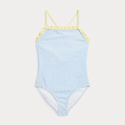 Polo Ralph Lauren Kids' Gingham Ruffled One-piece Swimsuit In Blue Gingham W/ Yellow