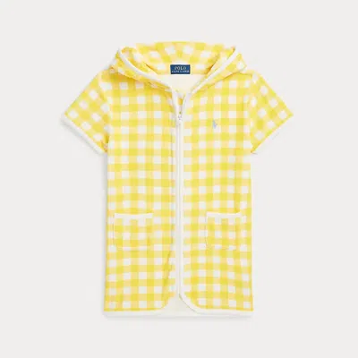 Polo Ralph Lauren Kids' Gingham Terry Hooded Cover-up In Yellow Gingham