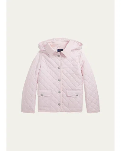 Polo Ralph Lauren Kids' Girl's Audrey Quilted Collared Jacket In Pink