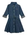 Polo Ralph Lauren Girl's Belted Fit-and-flare Denim Shirtdress In Indigo