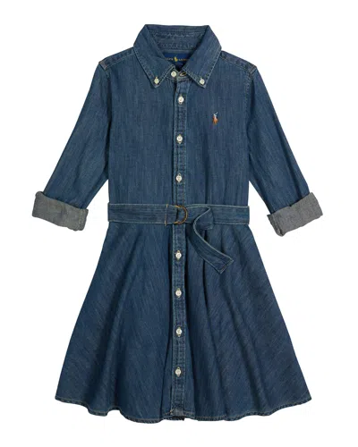 POLO RALPH LAUREN GIRL'S BELTED FIT-AND-FLARE DENIM SHIRTDRESS,PROD164440258