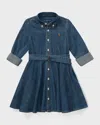 Polo Ralph Lauren Girl's Belted Fit-and-flare Denim Shirtdress In Indigo