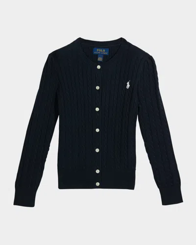 Polo Ralph Lauren Kids' Girl's Cable-knit Cotton Cardigan In Navy Blue