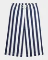 Polo Ralph Lauren Girl's Cotton Dobby Striped Wide-leg Pants In Refined Navy Deckwash White