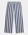Polo Ralph Lauren Girl's Cotton Dobby Striped Wide-leg Pants In Refined Navy Deckwash White