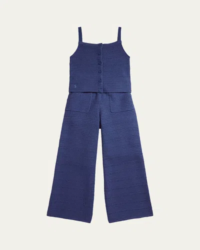 Polo Ralph Lauren Kids' Girl's Crocheted Cotton Sweater Top & Pants Set In Blue