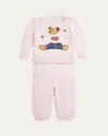 Polo Ralph Lauren Girl's Flag Bear Intarsia Knit Sweater And Pants Set In Morning Pink