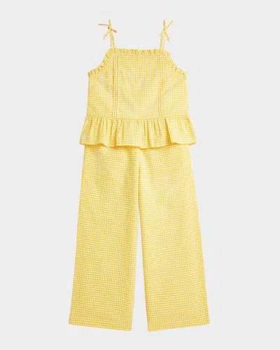 POLO RALPH LAUREN GIRL'S GINGHAM & CHERRY-PRINT PEPLUM TOP & PANTS SET