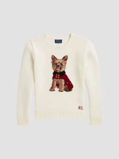 Polo Ralph Lauren Girl's Girl's Dog Cotton Sweater In White