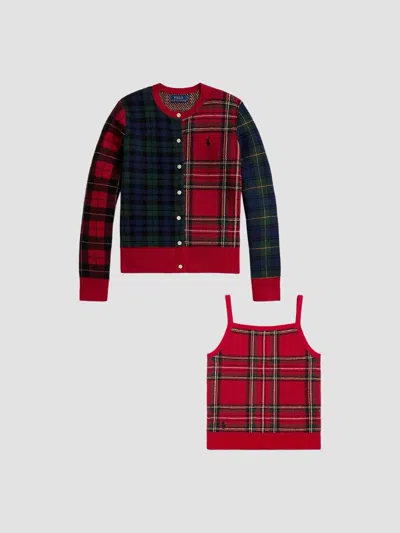 Polo Ralph Lauren Girl's Girl's Plaid Cotton-wool Cardigan & Tank Top Set In Multi