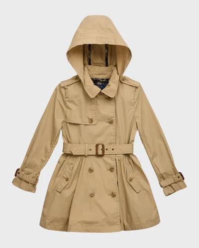 Polo Ralph Lauren Kids' Girl's Hooded Slim Fit Trench Coat In Classic Khaki