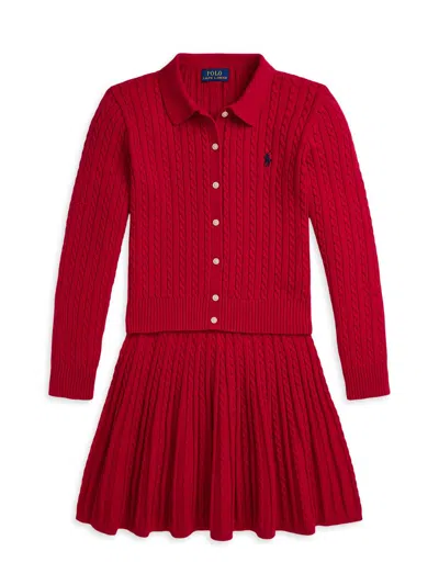Polo Ralph Lauren Girl's Little Girl's & Girl's 2-piece Cable-knit Cardigan & Skirt Set In Red