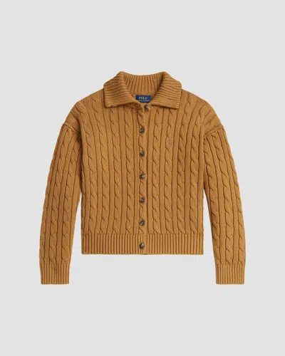 Polo Ralph Lauren Girl's Little Girl's & Girl's Cable-knit Collared Cardigan In Brown