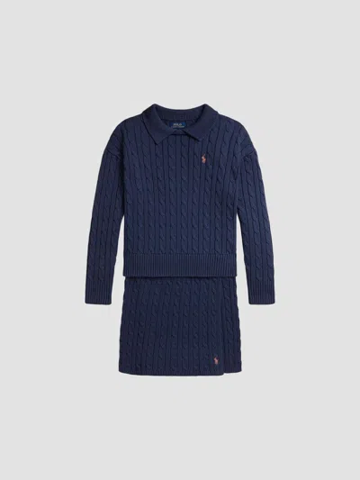 Polo Ralph Lauren Girl's Little Girl's & Girl's Two-piece Cable-knit Cotton Sweater & Skirt Set In Blue