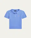 Polo Ralph Lauren Girl's Mini Cable Knit Polo Shirt In Harbor Island Blue Laguna Pink