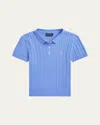 Polo Ralph Lauren Girl's Mini Cable Knit Polo Shirt In Harbor Island Blue Laguna Pink