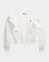 Polo Ralph Lauren Ruffled French Terry Sweatshirt In White W Newport Navy
